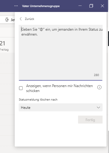 Abwesenheitsnachricht in Microsoft Teams