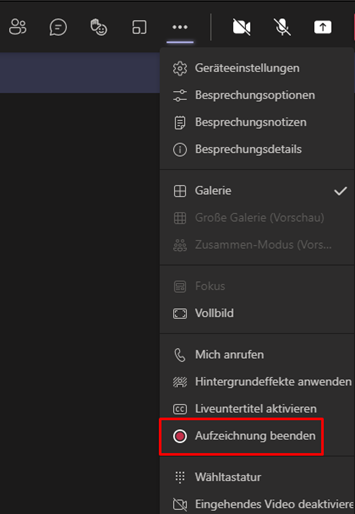 Aufzeichnung Beenden