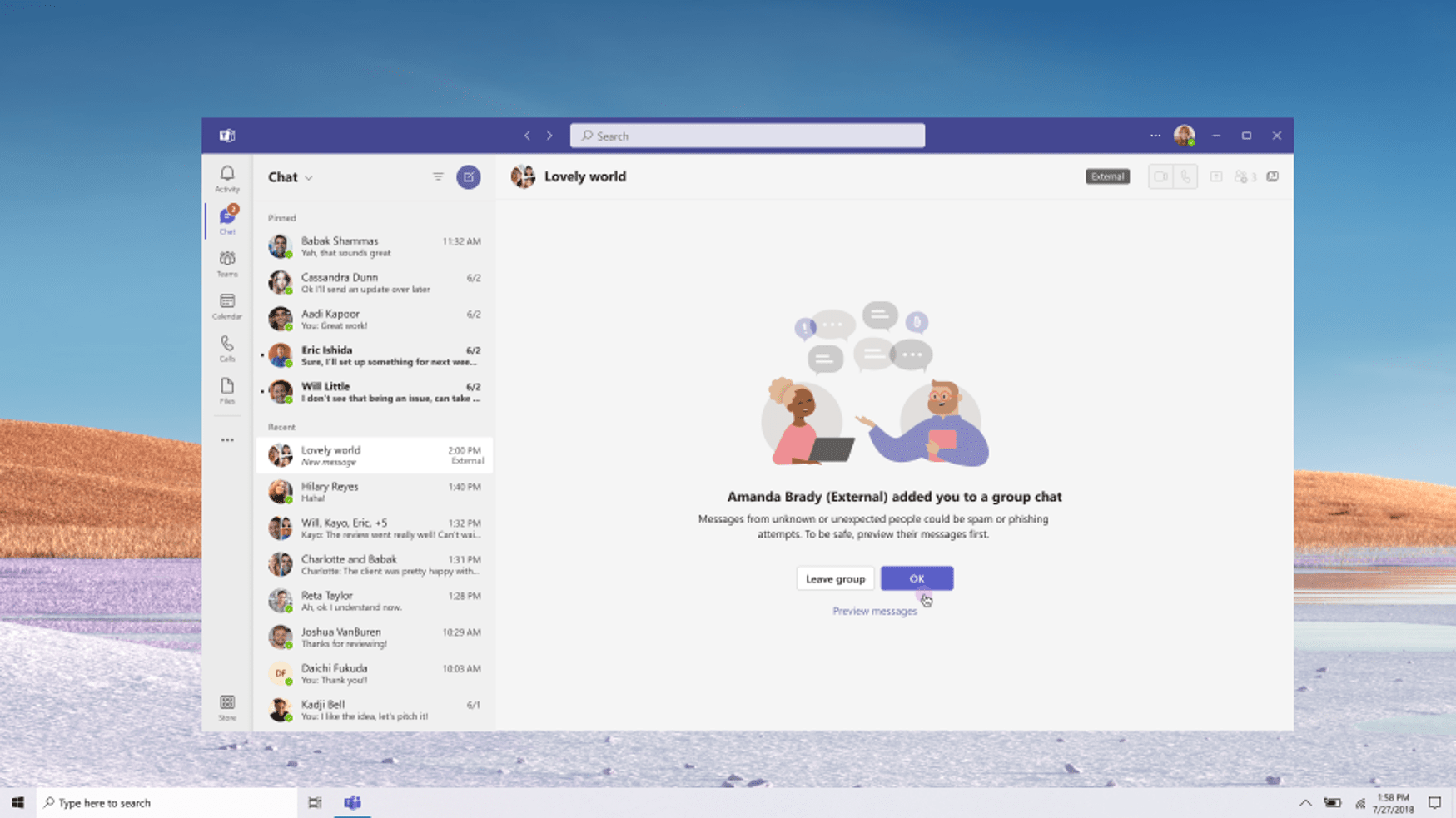accept or block a group chat invitation from an unmanaged user